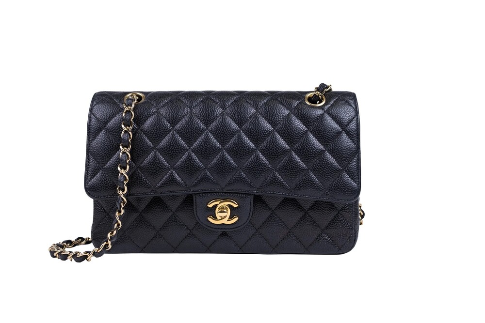 Chanel Black Classic Double Flap Shoulder Bag Caviar Leather Gold Hardware Mediu